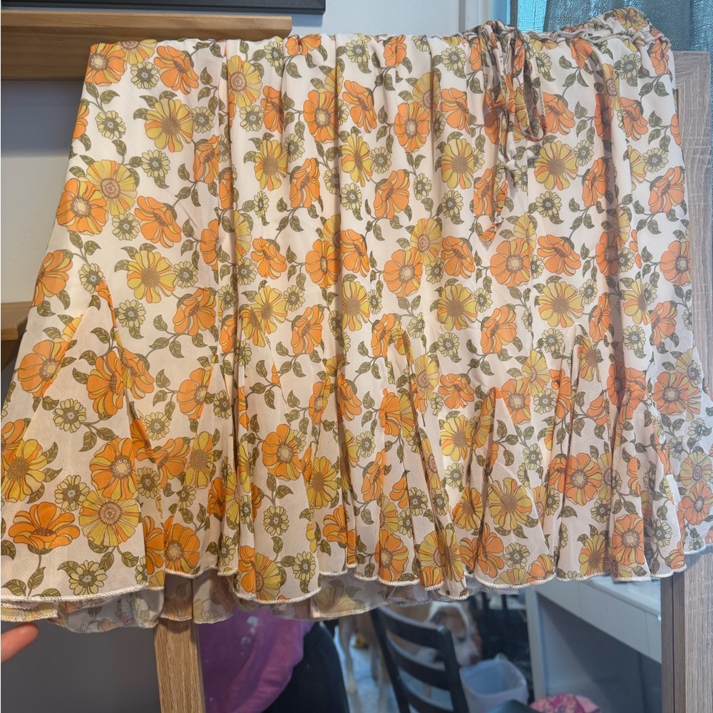 ARULA Floral A-Line Skirt in Orange and Yellow